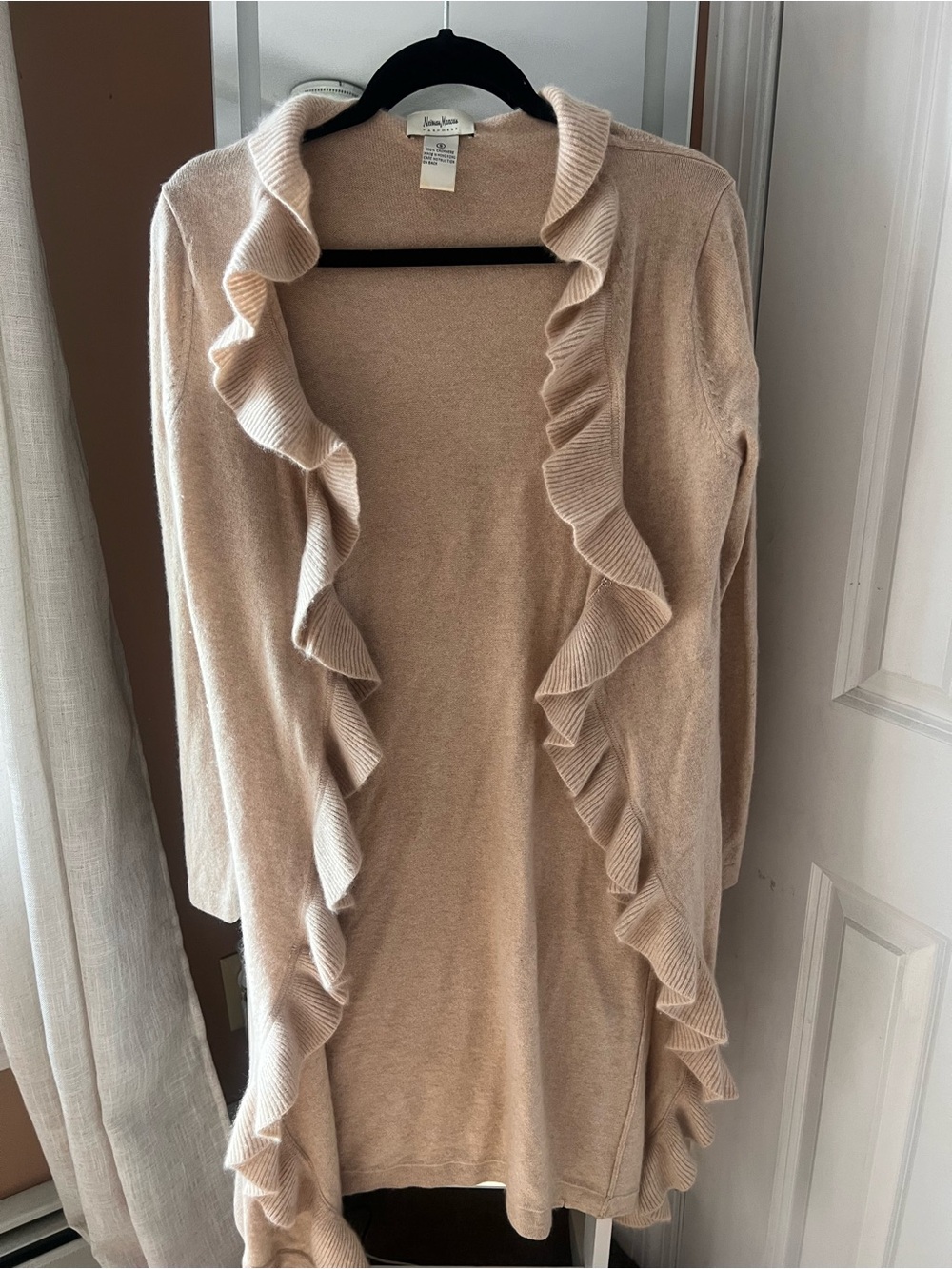 Neiman Marcus Ruffle-Trim Open Cardigan -  cashmere